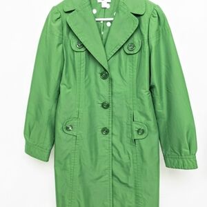 LOFT Vibrant Green Trench Coat with Buttons